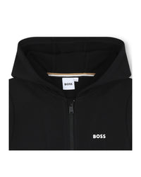 Hooded cardigan with cotton logo - Black