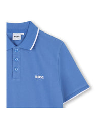 Short-sleeved polo shirt with cotton logo - Girblue