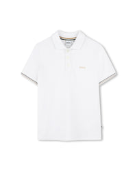 Short-sleeved polo shirt with cotton logo - White