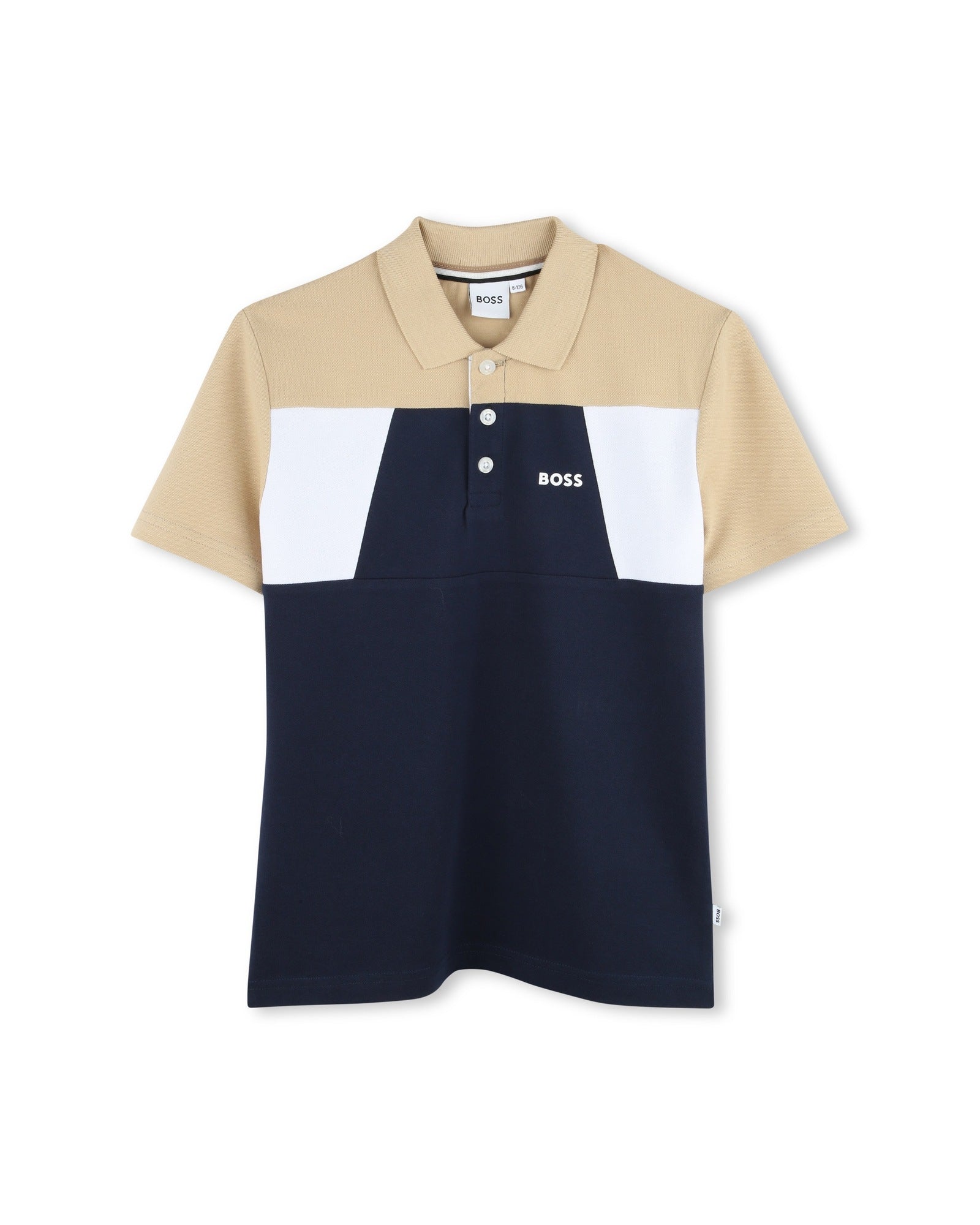 Short-sleeved polo shirt with cotton logo - Cargo Blue