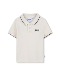Short-sleeved polo shirt with cotton logo - Vanilla