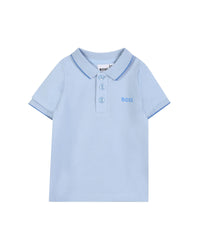 Short-sleeved polo shirt with cotton logo - Persian Blue