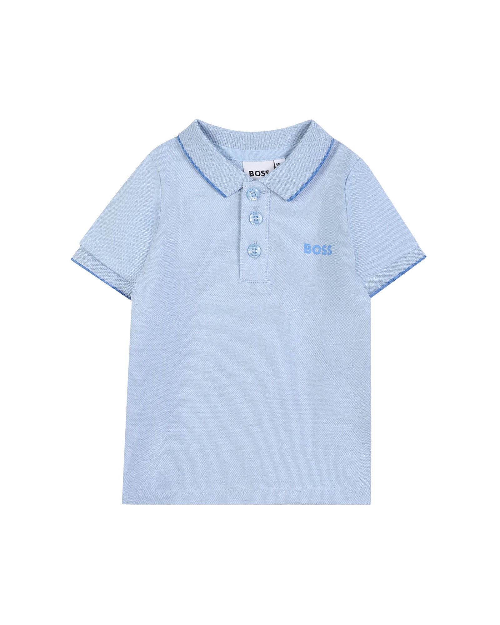 Short-sleeved polo shirt with cotton logo - Persian Blue