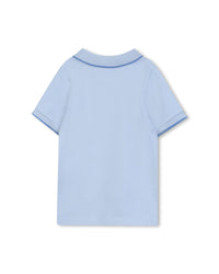 Short-sleeved polo shirt with cotton logo - Persian Blue