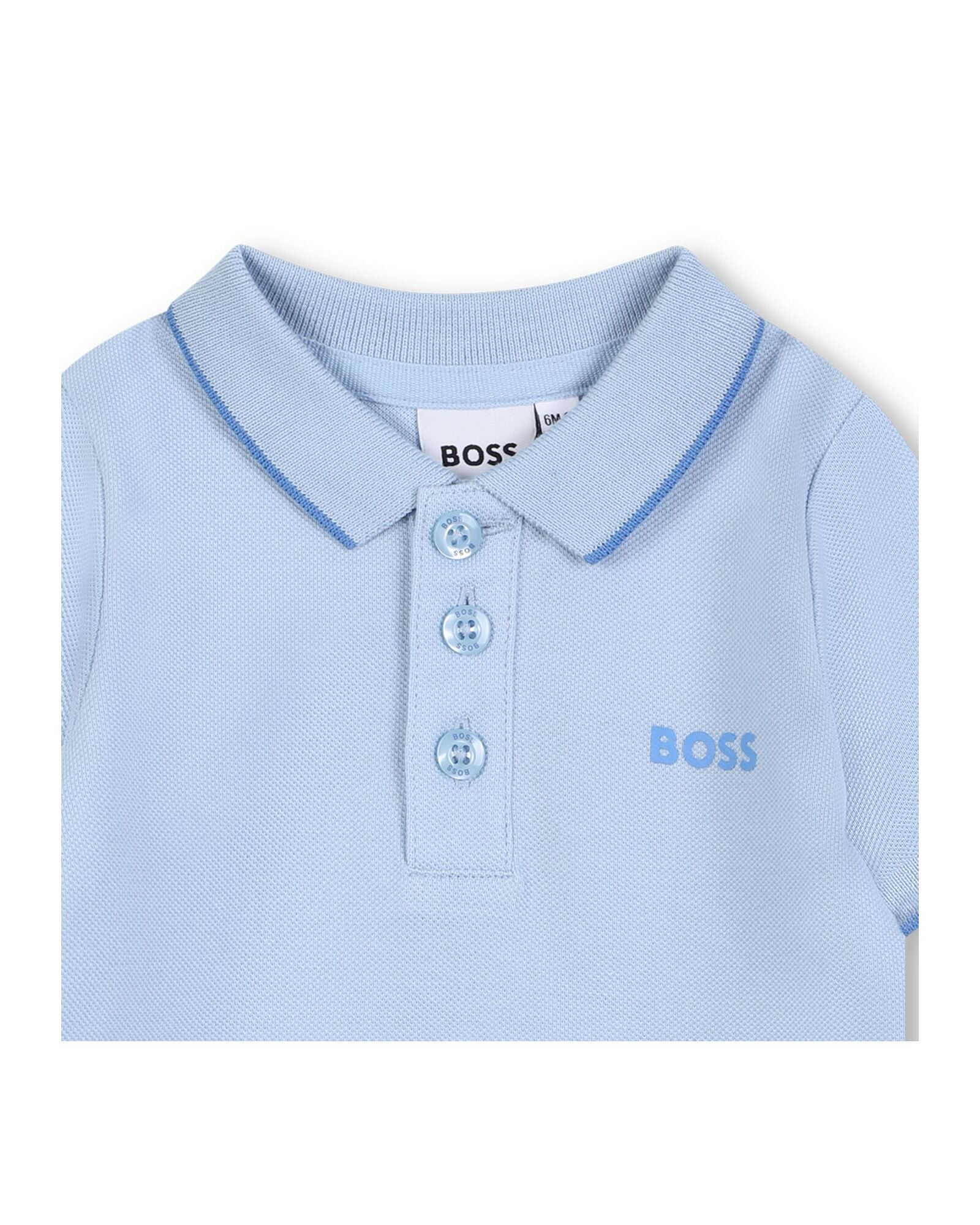 Short-sleeved polo shirt with cotton logo - Persian Blue