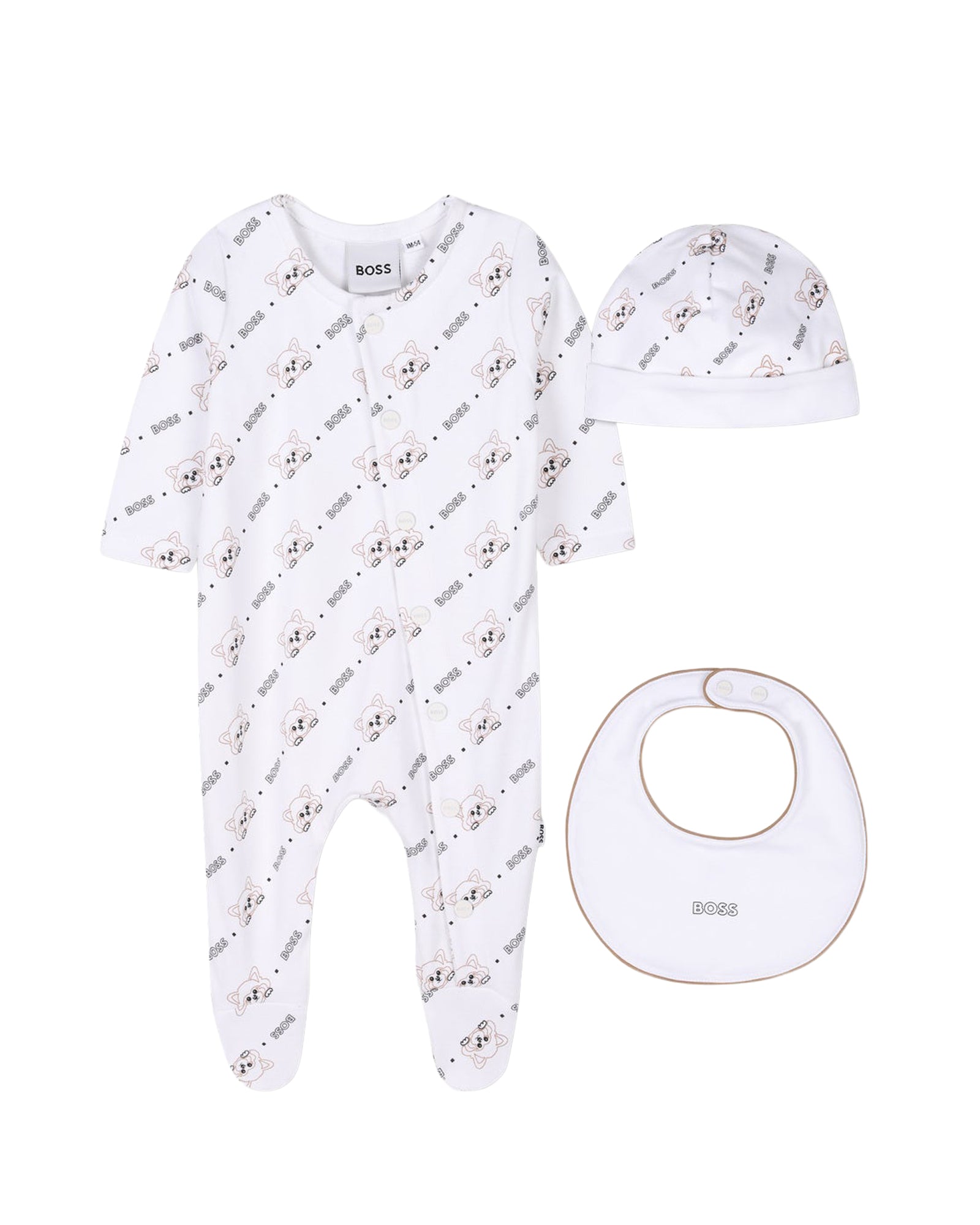 Ensemble pyjama et bonnet en coton - Blanc