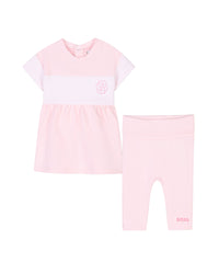 Cotton logo dress and legging set - Baby Pink