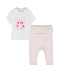 Cotton T-shirt and trousers set with logo - White