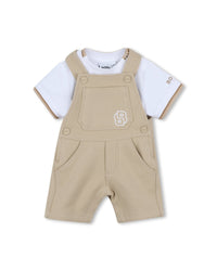 Cotton t-shirt and dungarees set - Sand