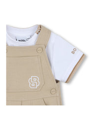 Cotton t-shirt and dungarees set - Sand