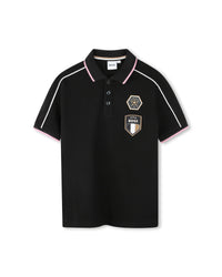 Short-sleeved cotton polo shirt - Black