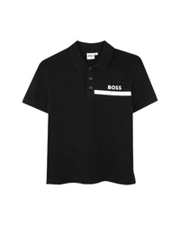 Short-sleeved cotton polo shirt - Black