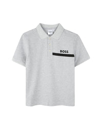 Short-sleeved cotton polo shirt - Mottled grey