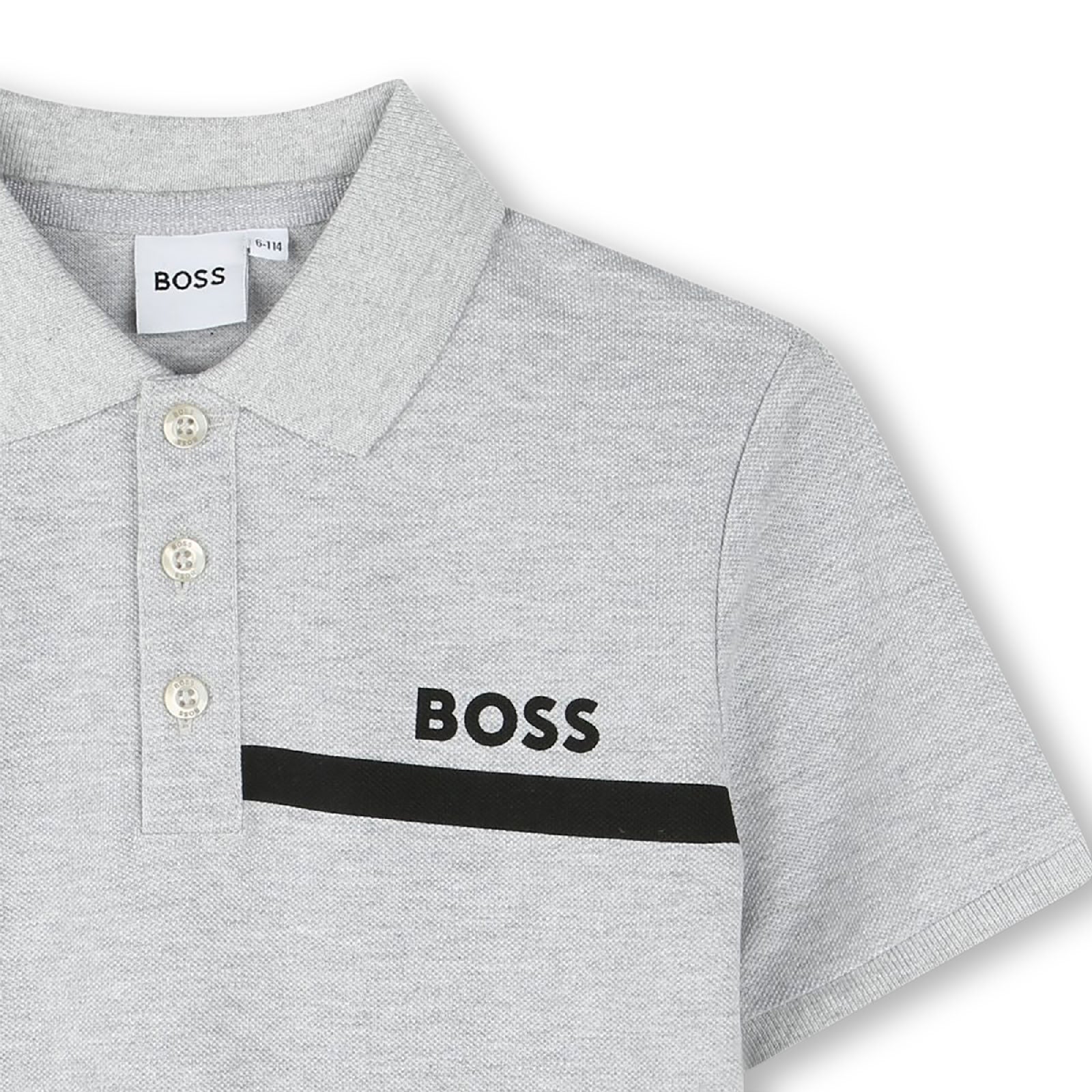 Short-sleeved cotton polo shirt - Mottled grey