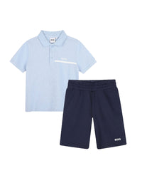 Cotton polo shirt and shorts set - Persian Blue