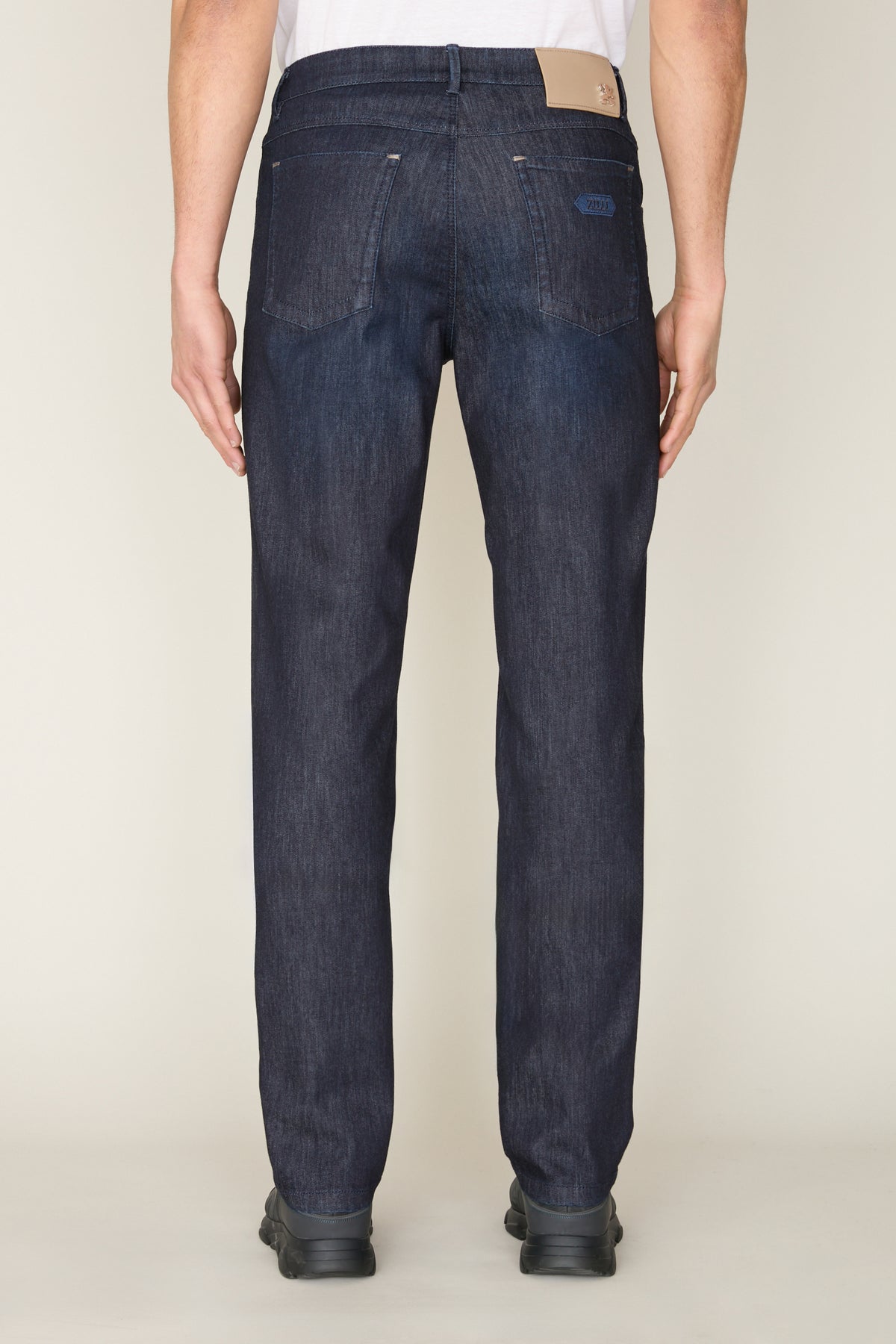 Pantalon taille basse en denim - Blue Navy & Taupe