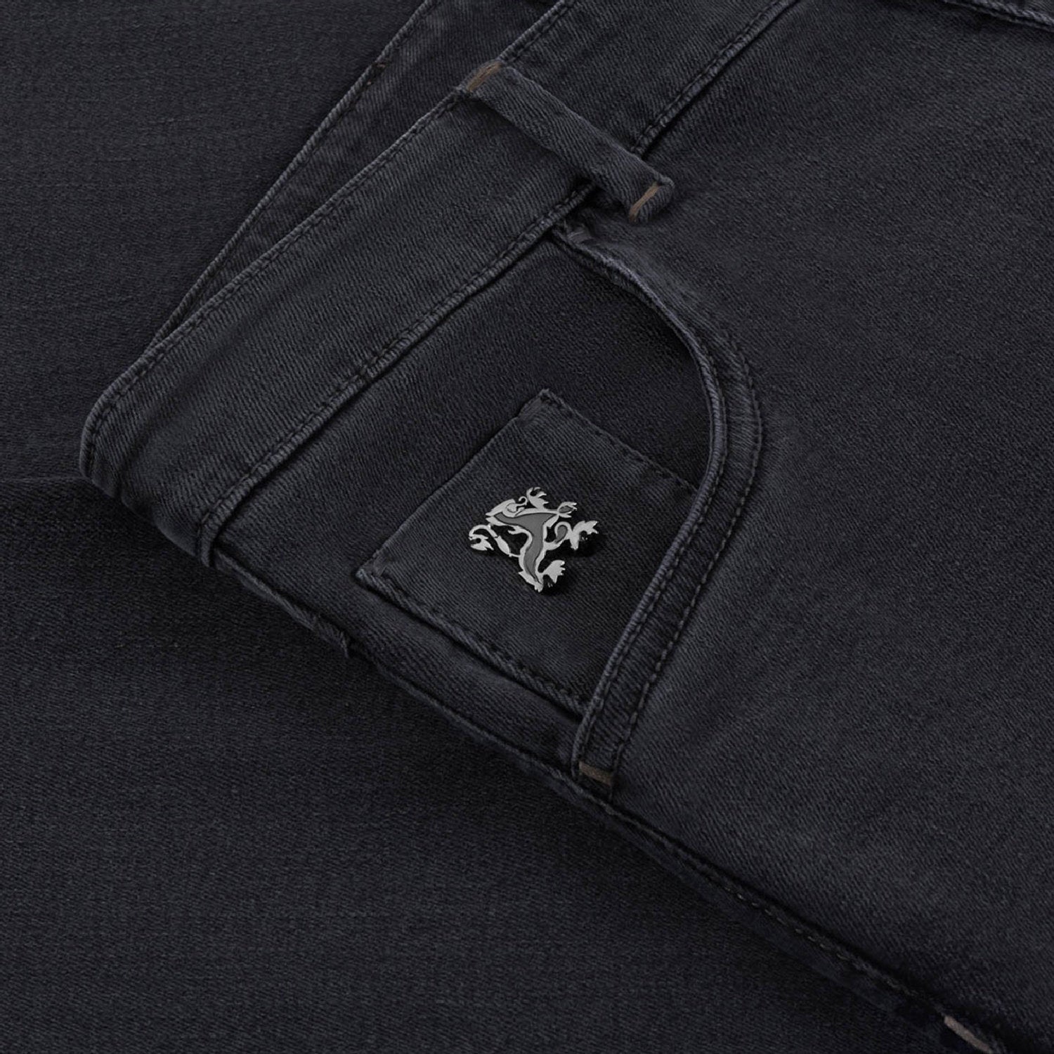 Jean slim à broderie motif équestre - Gris
