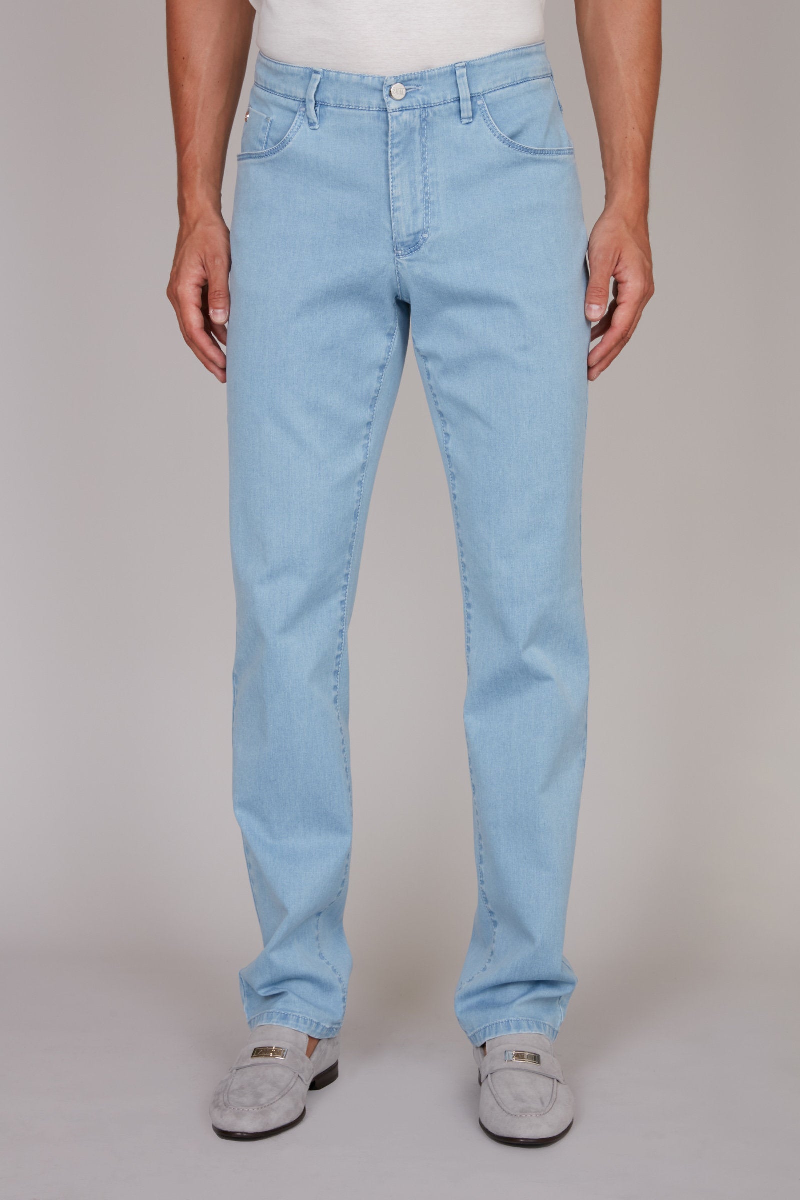 Pantalon à effet délavé taille haute en denim - Blue Jeans