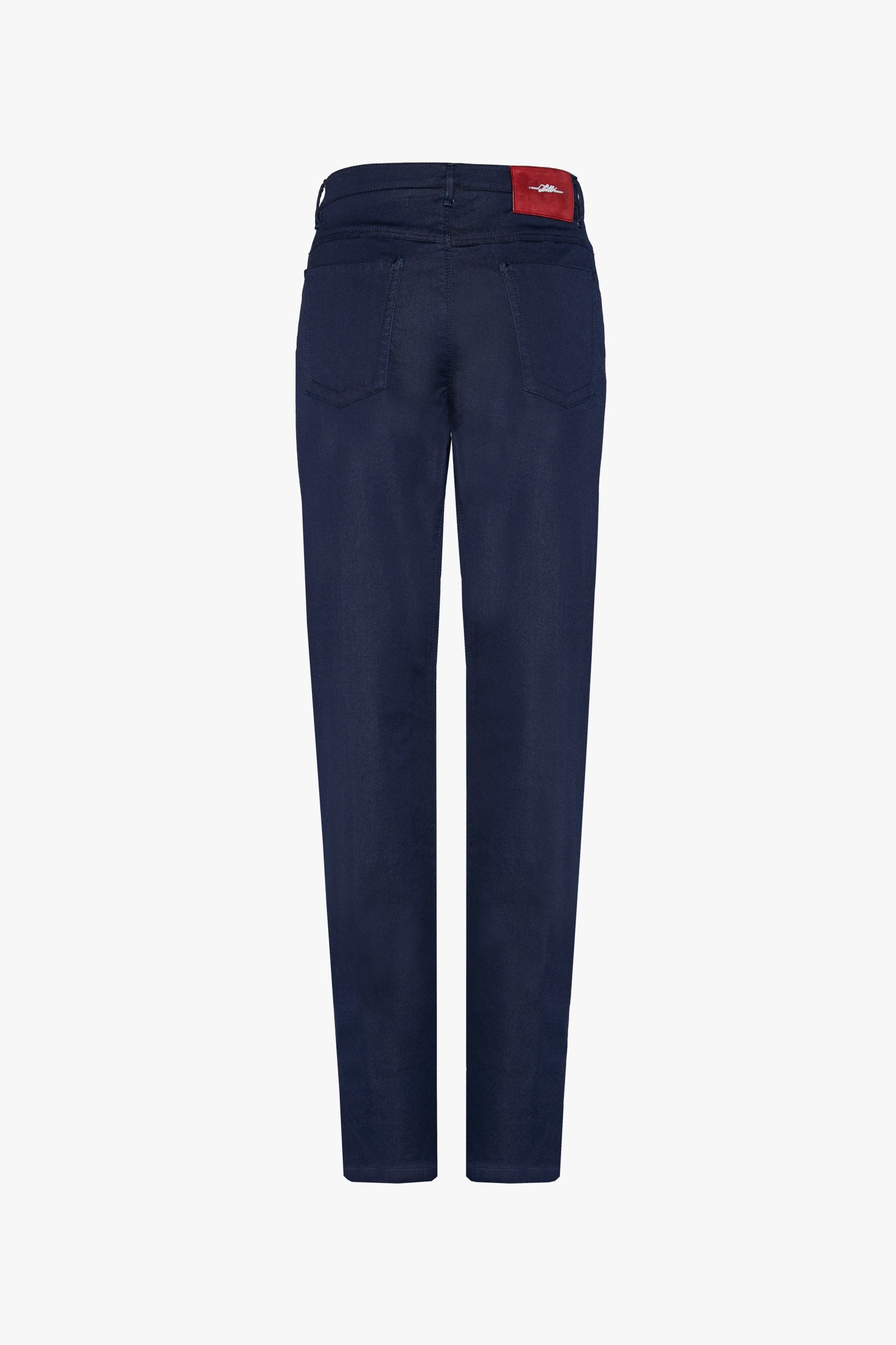 Straight-leg trousers with denim stitching - Blue Navy Red
