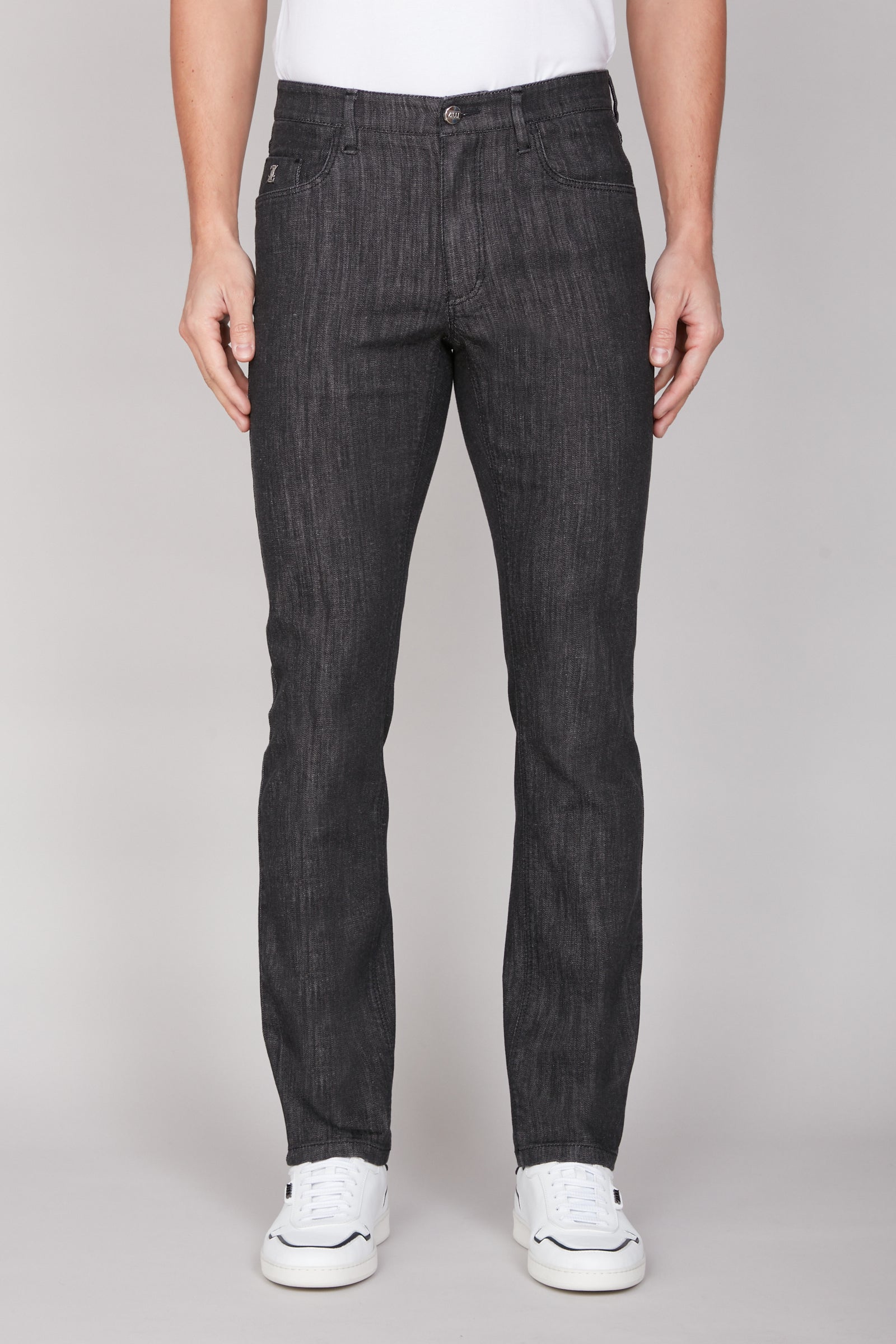 Jean droit délavé et texture slub - Noir