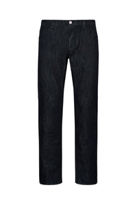 Jean à surpiqûres et empiècement cuir - Noir