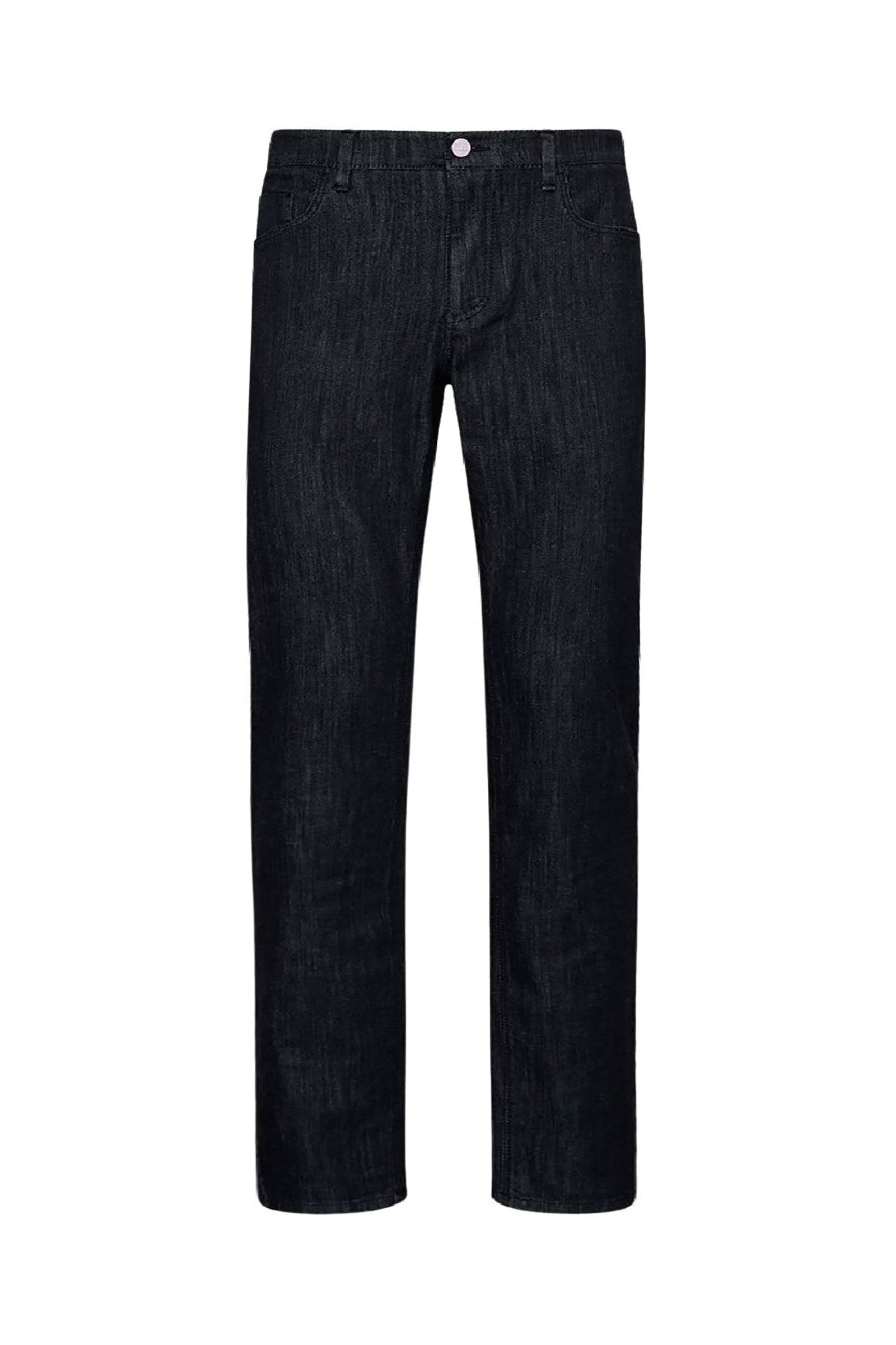Jean à surpiqûres et empiècement cuir - Noir