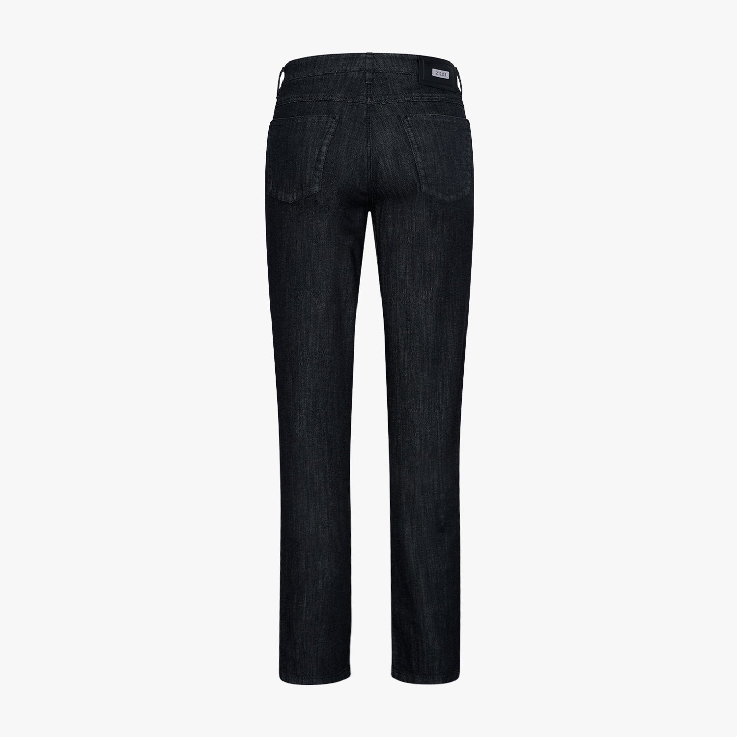 Jean à surpiqûres et empiècement cuir - Noir