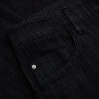 Jean à surpiqûres et empiècement cuir - Noir
