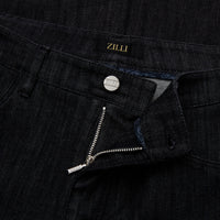 Jean à surpiqûres et empiècement cuir - Noir