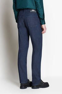 Trousers with topstitching and a denim yoke - Black