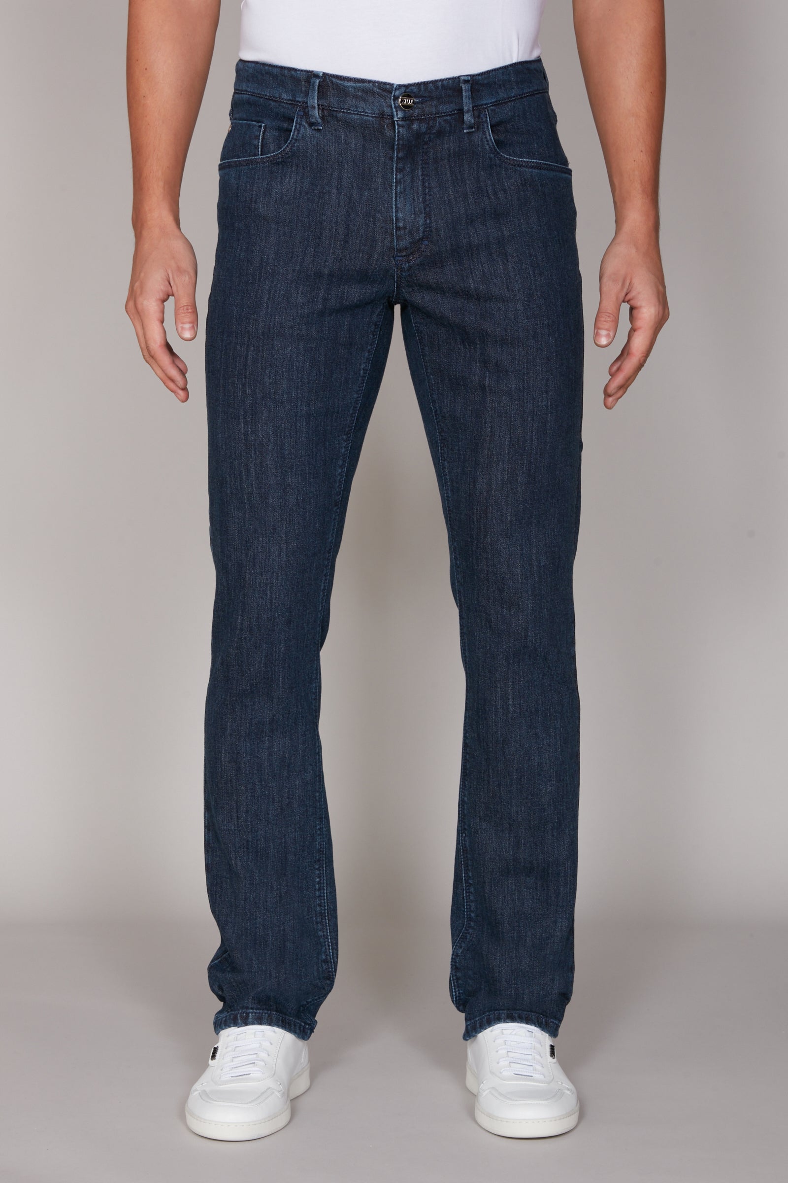 Jean coupe droite à empiècement ceinture - Bleu