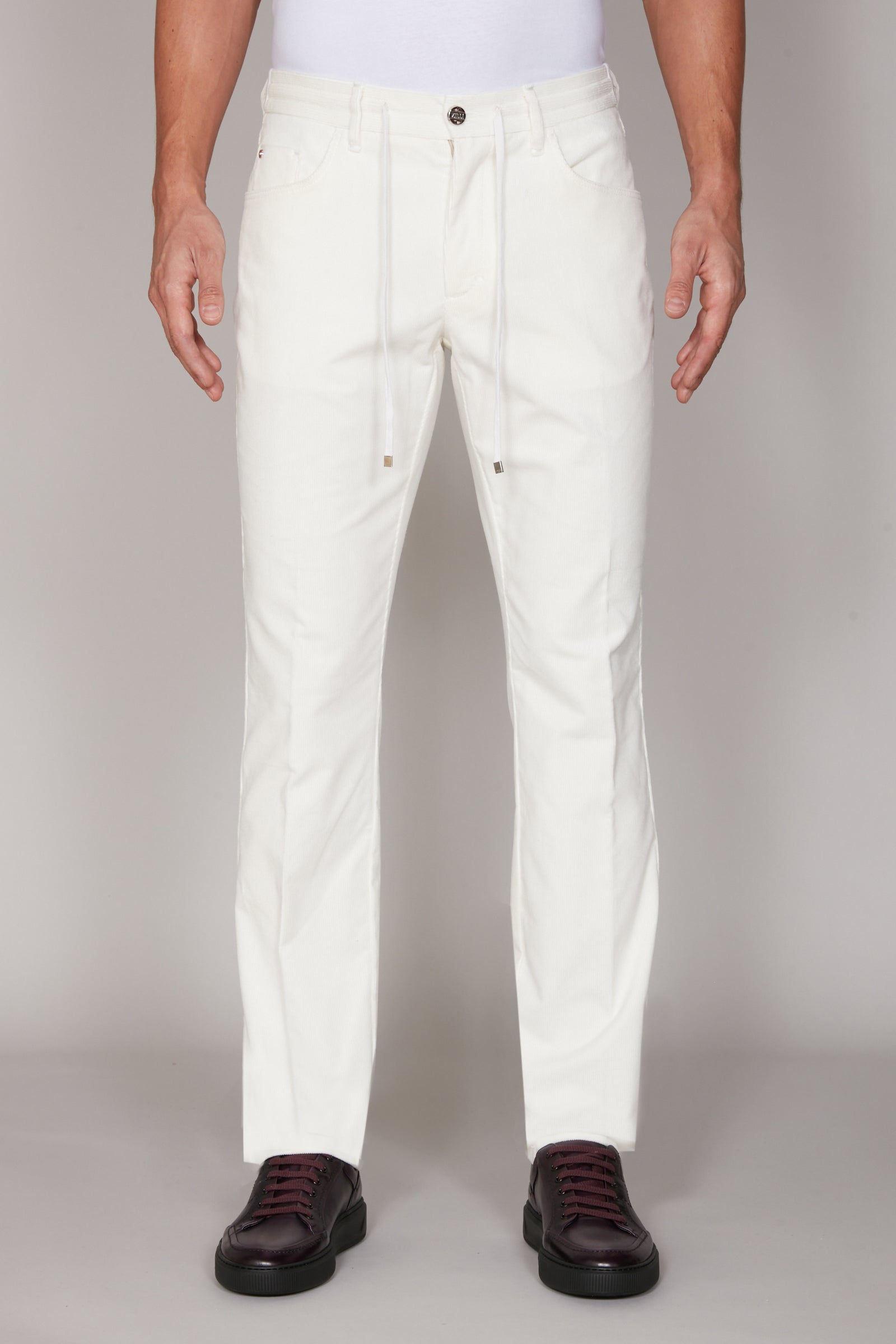 Wool blend cord chino trousers - White
