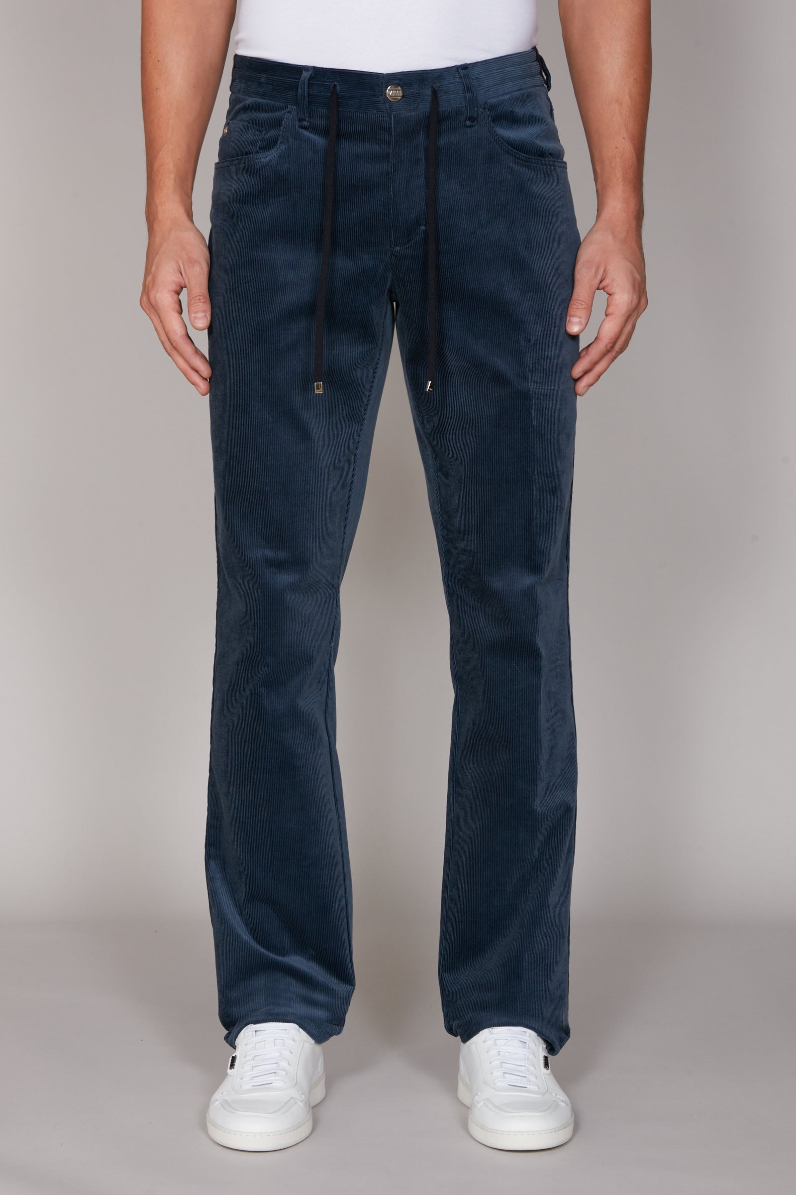 Pantalon à cordon de serrage en velours côtelé - Bleu