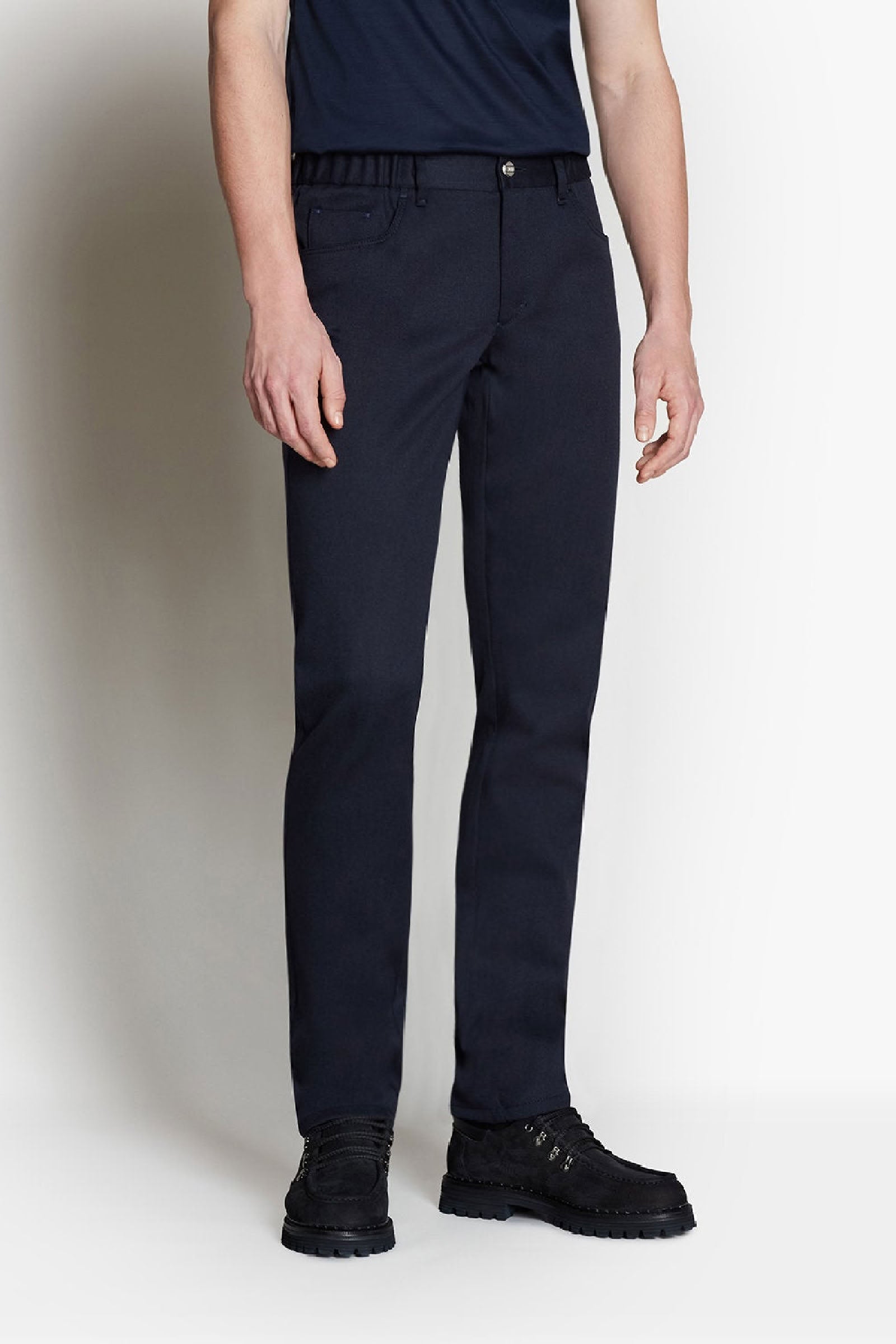 Pantalon à ceinture élastiquée en laine - Bleu
