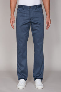 Pantalon droit à chevrons en laine - Bleu