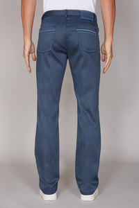 Pantalon droit à chevrons en laine - Bleu