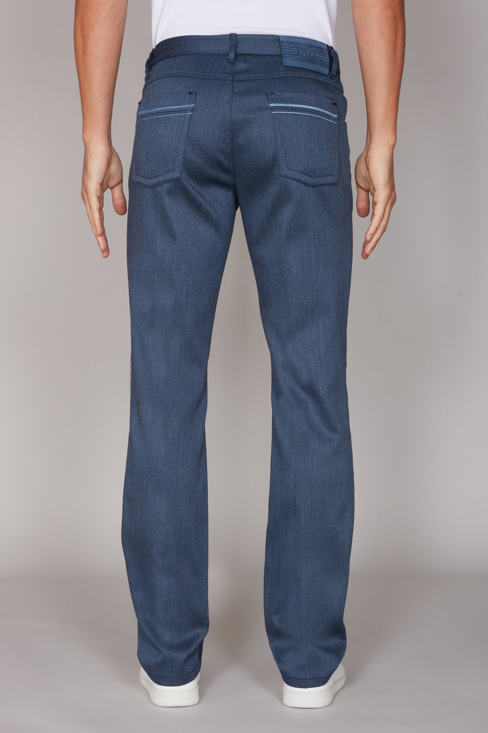 Pantalon droit à chevrons en laine - Bleu