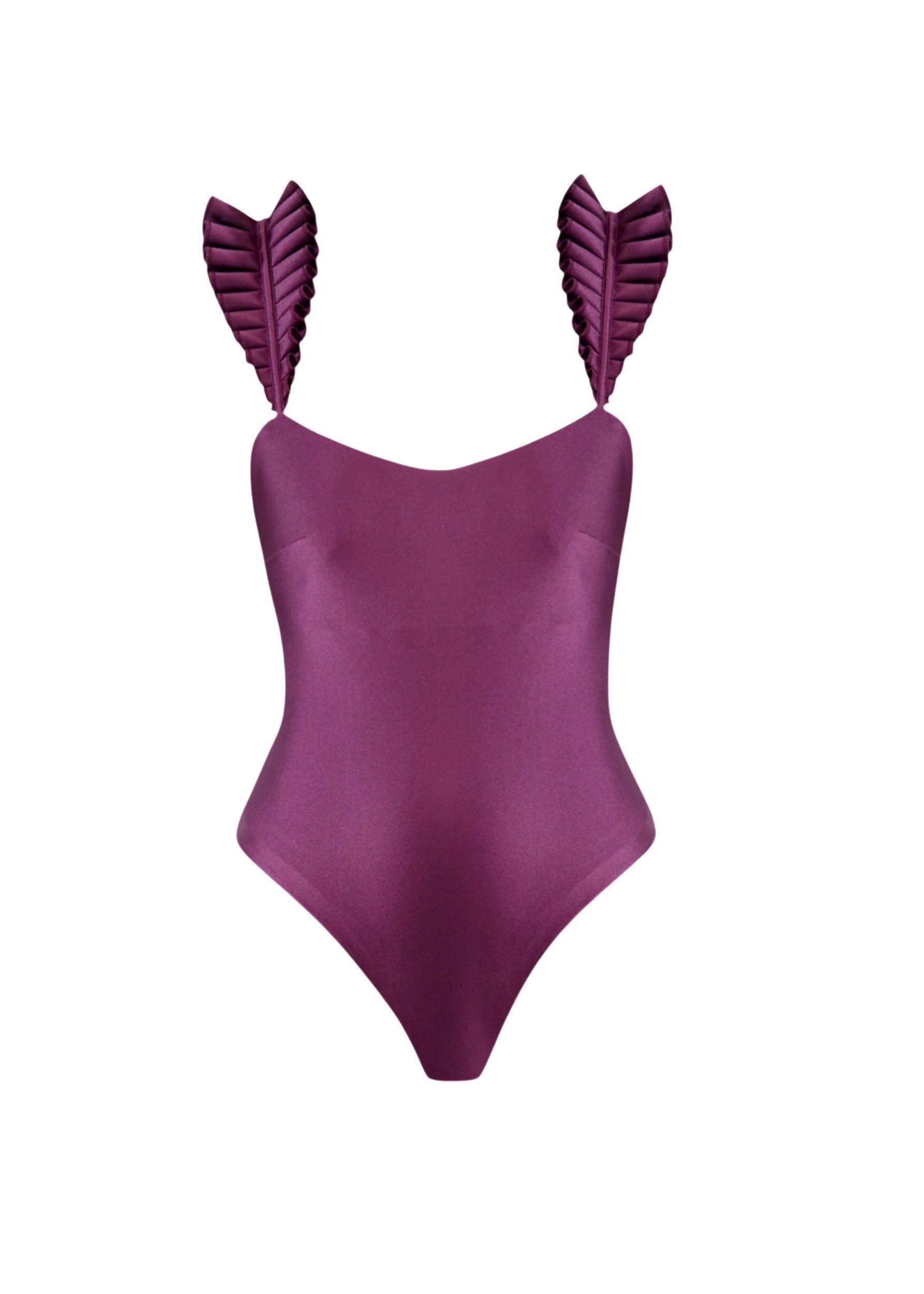 Tisi one-piece swimming costume with ruffles - Eggplant
