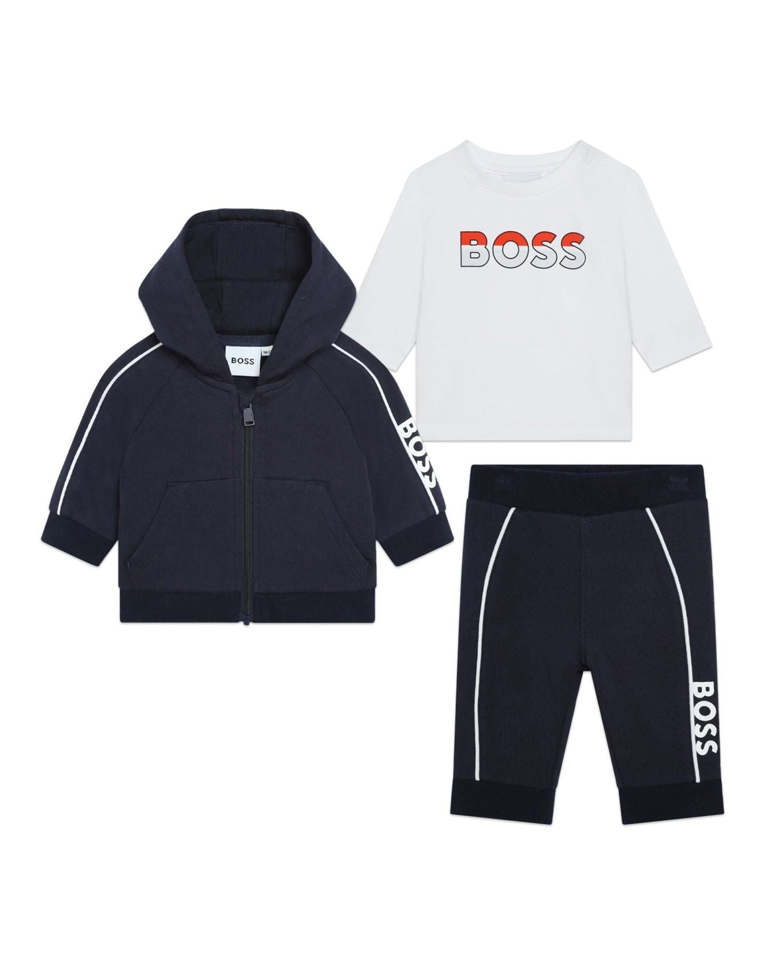 Ensemble t-shirt pantalon et cardigan en coton - Bleu cargo