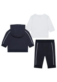 Ensemble t-shirt pantalon et cardigan en coton - Bleu cargo