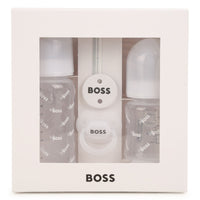 Set of 2 branded feeding bottles and teat clip - White