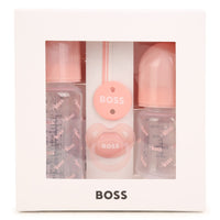 Coffret de 2 biberons siglés et attache tétine - pink