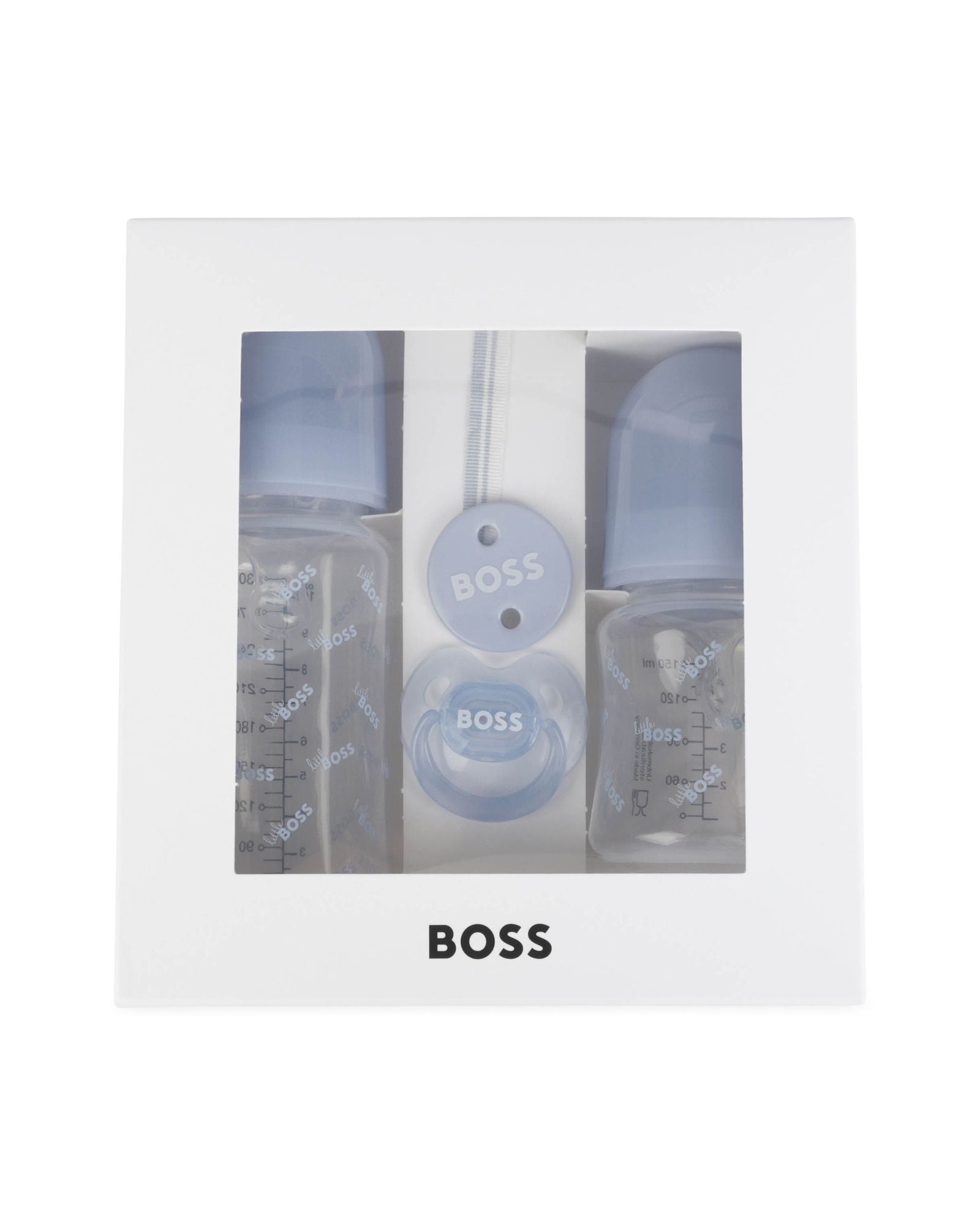 Coffret de 2 biberons siglés et attache tétine - Ciel