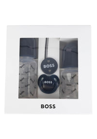 Coffret de 2 biberons siglés et attache tétine - Bleu cargo