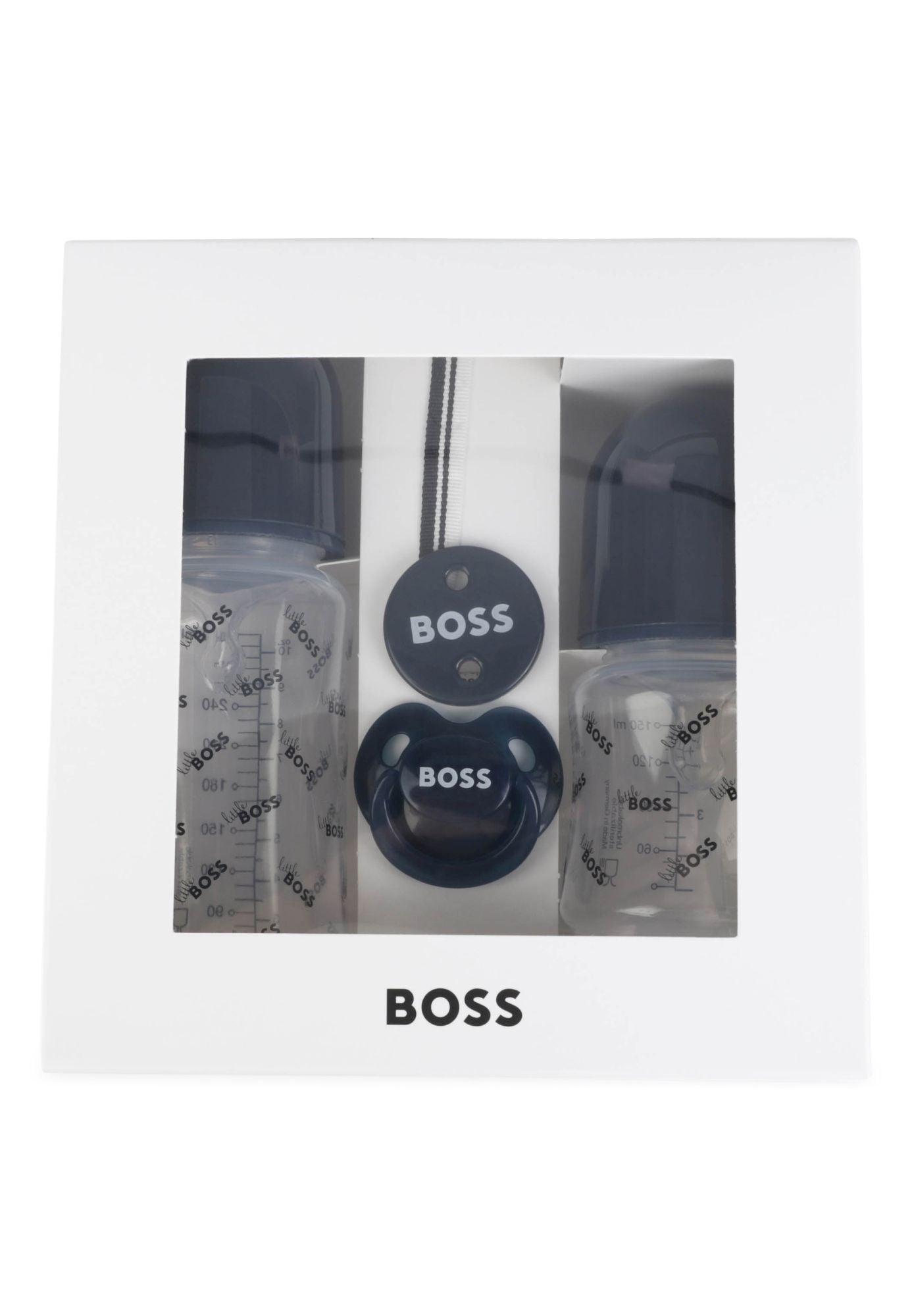 Coffret de 2 biberons siglés et attache tétine - Bleu cargo