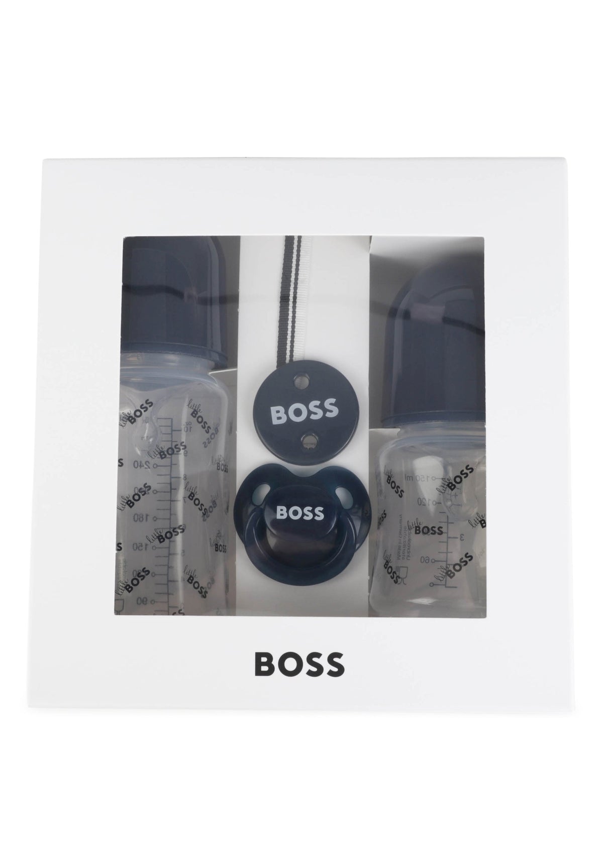 Coffret de 2 biberons siglés et attache tétine - Bleu Cargo