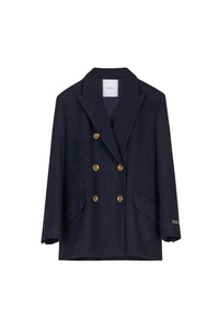 Veste croisée à boutons en laine et cachemire - Bleu Marine