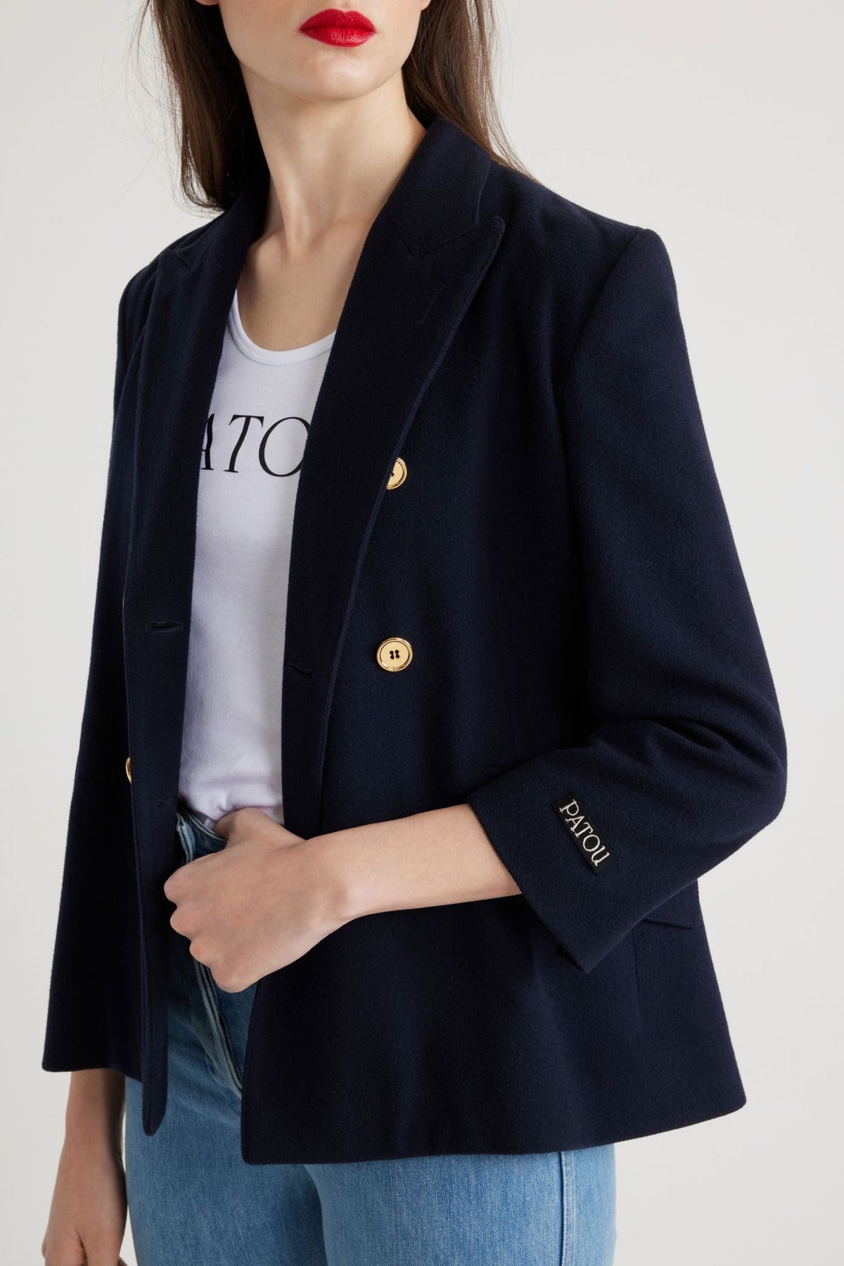 Navy / Veste croisée à boutons dorés