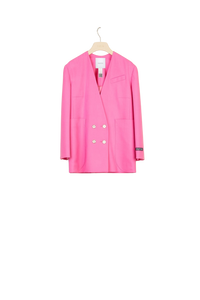 Veste croisée sans revers en laine - Framboise