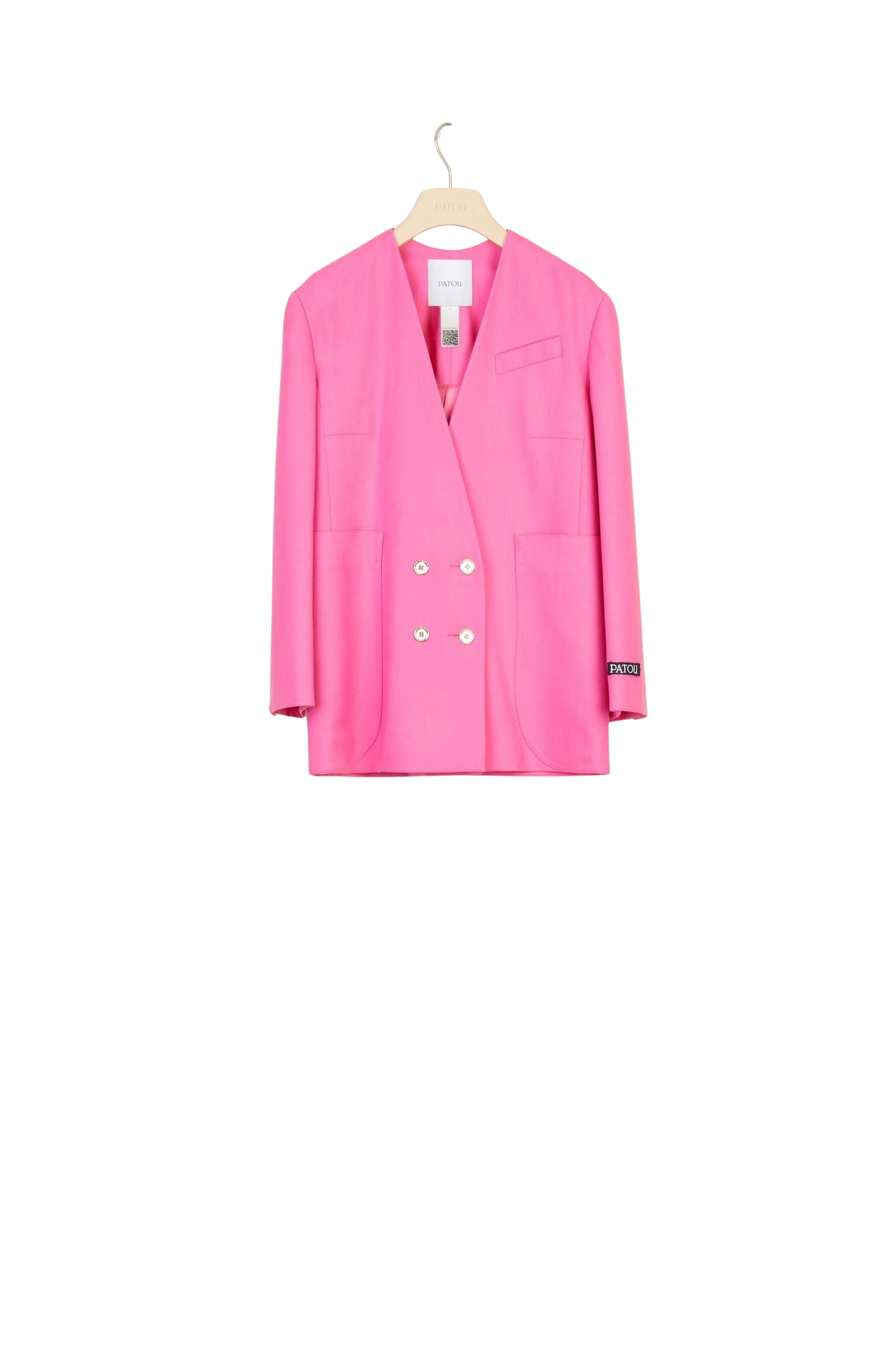Veste croisée sans revers en laine - Framboise